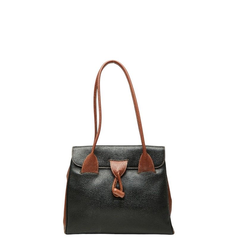 Loewe Vintage Logo Tote Shoulder Black Brown Leather