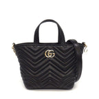 Gucci Shoulder Bag GG Marmont Small Tote Black Lambskin Leather Gold