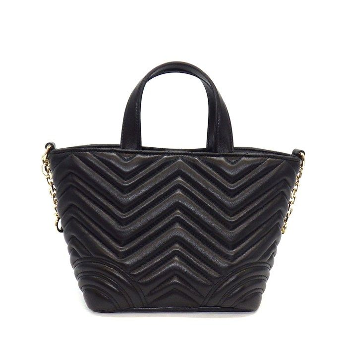 Gucci Shoulder Bag GG Marmont Small Tote Black Lambskin Leather Gold — view 2