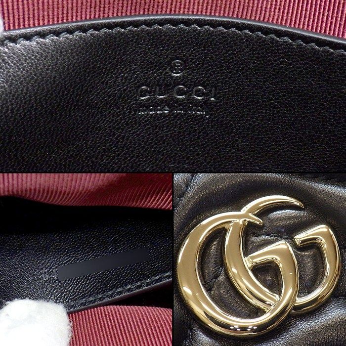 Gucci Shoulder Bag GG Marmont Small Tote Black Lambskin Leather Gold — view 7