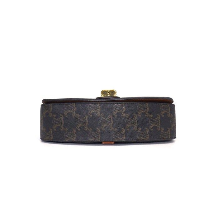 Celine Shoulder Bag Clutch Tab Tan Triomphe Canvas Calfskin Gold — view 4