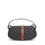 Celine Shoulder Bag Clutch Tab Tan Triomphe Canvas Calfskin Gold — view 2