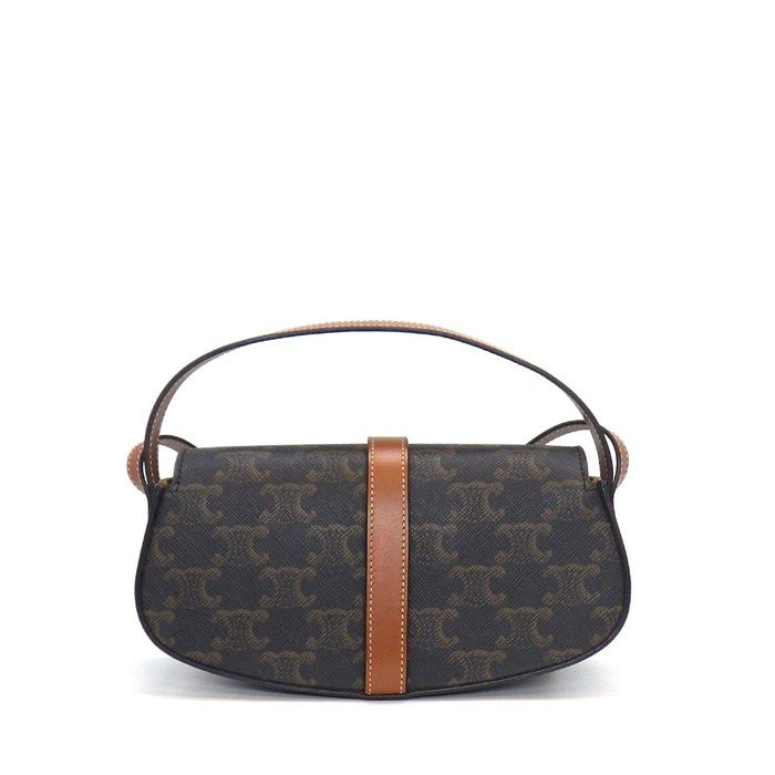 Celine Shoulder Bag Clutch Tab Tan Triomphe Canvas Calfskin Gold — view 2