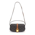 Celine Shoulder Bag Clutch Tab Tan Triomphe Canvas Calfskin Gold