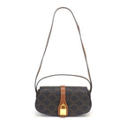 Celine Shoulder Bag Clutch Tab Tan Triomphe Canvas Calfskin Gold
