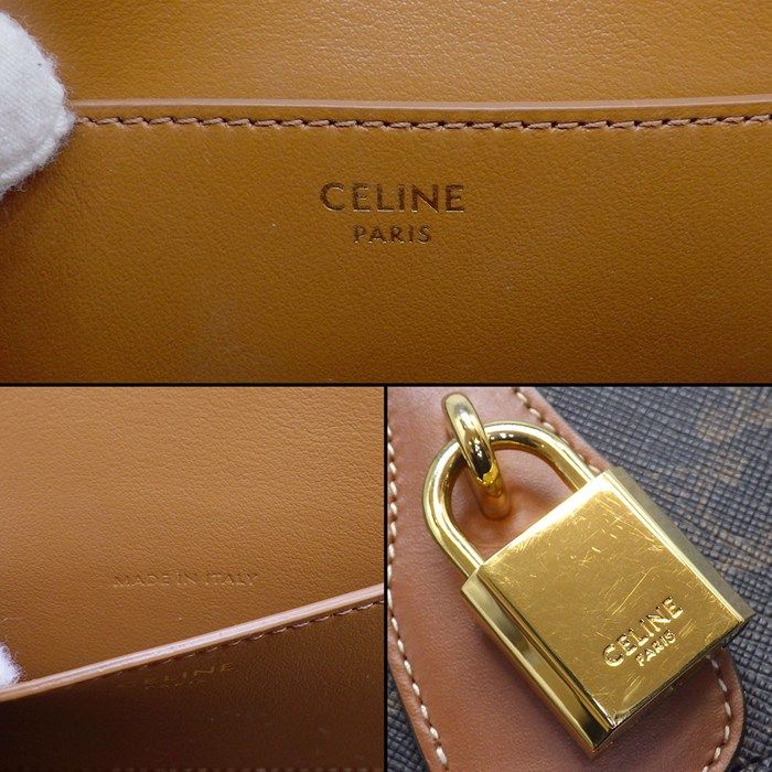 Celine Shoulder Bag Clutch Tab Tan Triomphe Canvas Calfskin Gold — view 7