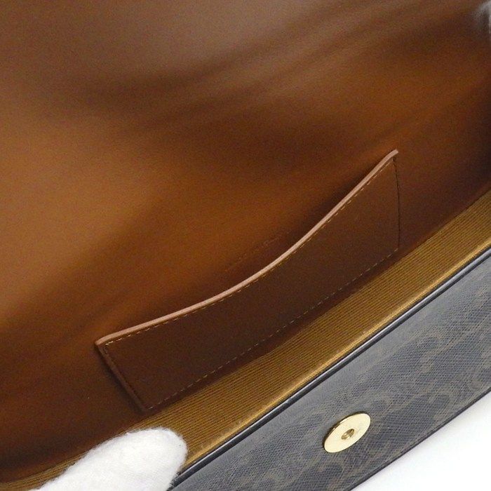 Celine Shoulder Bag Clutch Tab Tan Triomphe Canvas Calfskin Gold — view 6
