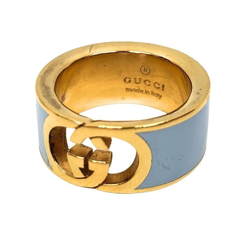 Gucci Interlocking Enamel Ring S Gold Blue
