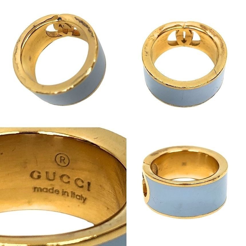 Gucci Interlocking Enamel Ring S Gold Blue — view 3