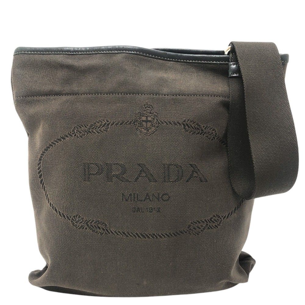 Prada Shoulder Bag Logo Jacquard Canvas Brown