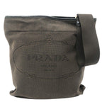 Prada Shoulder Bag Logo Jacquard Canvas Brown