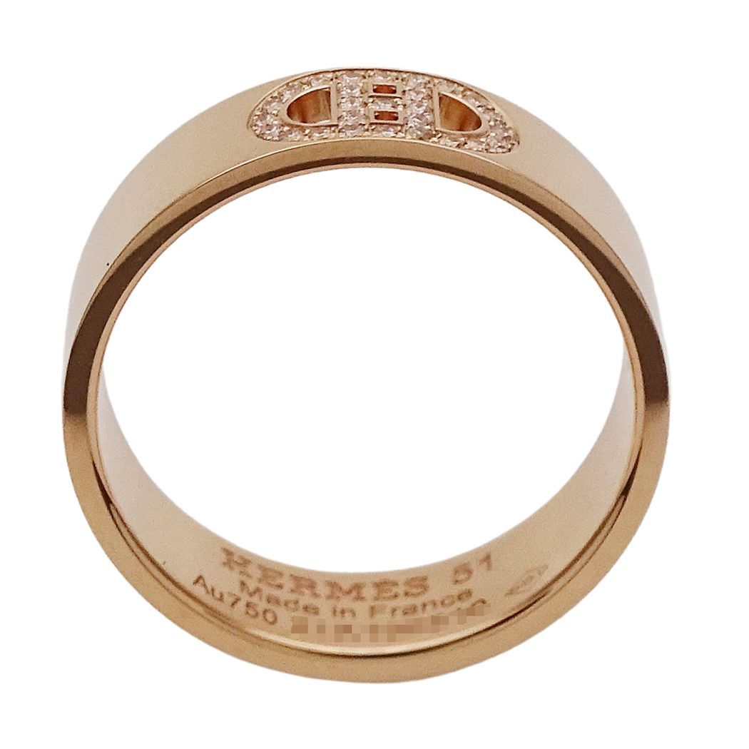 Hermes Ring 18k Gold Diamond D'ancre PM Pink 51 Issue Polished — view 3