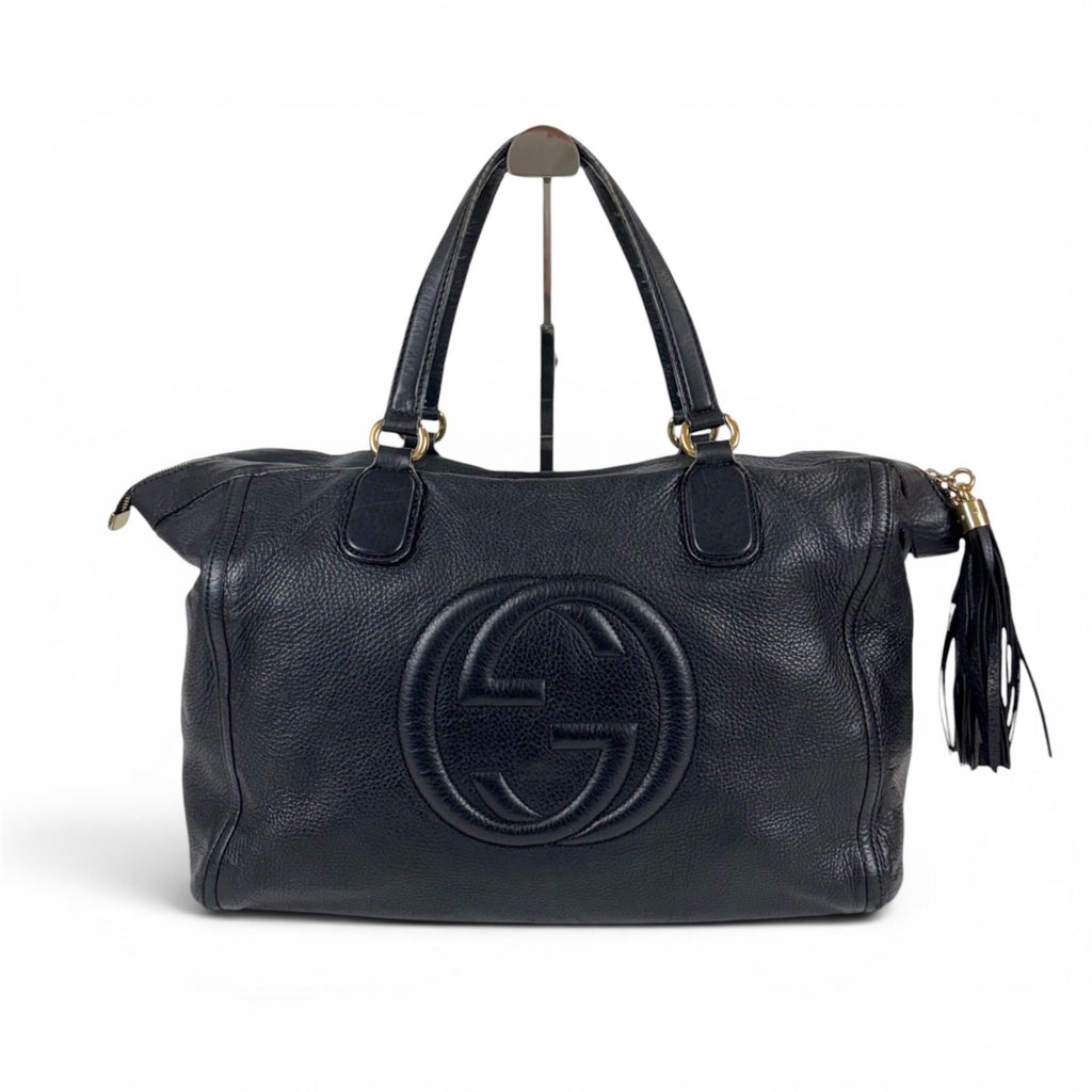 Gucci Soho Leather Tote Tassel Charm GG Black