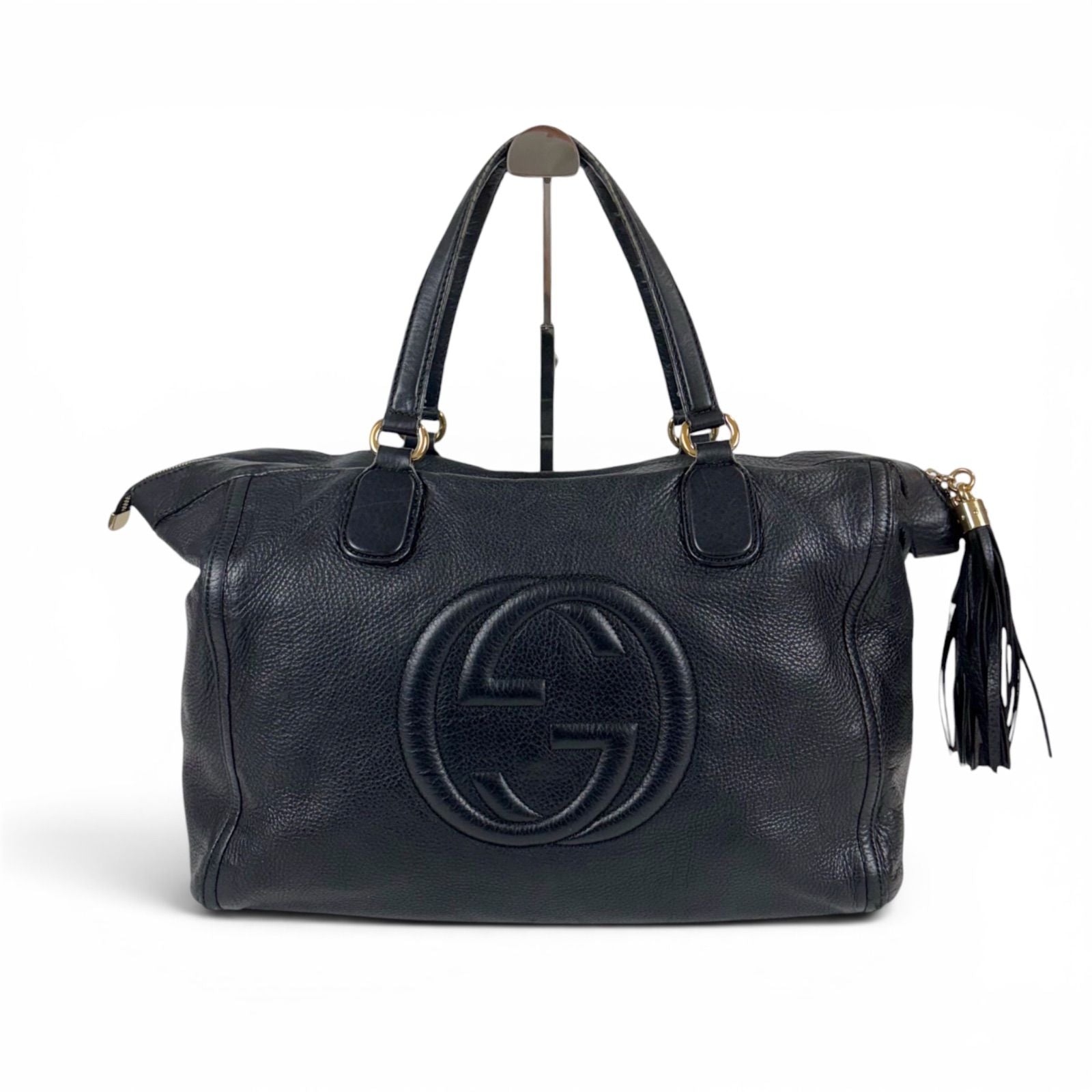 Gucci Soho Leather Tote Tassel Charm GG Black