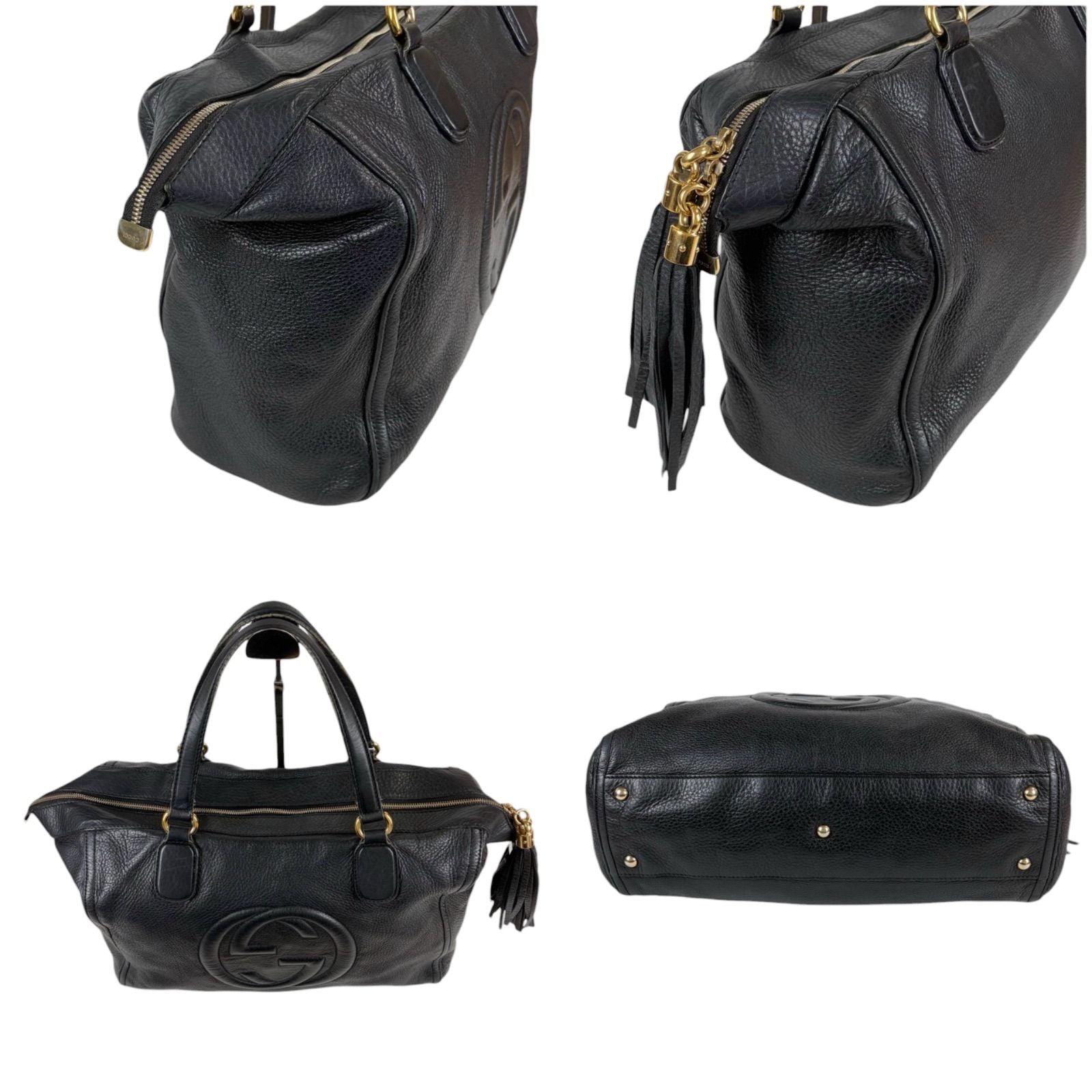 Gucci Soho Leather Tote Tassel Charm GG Black — view 3