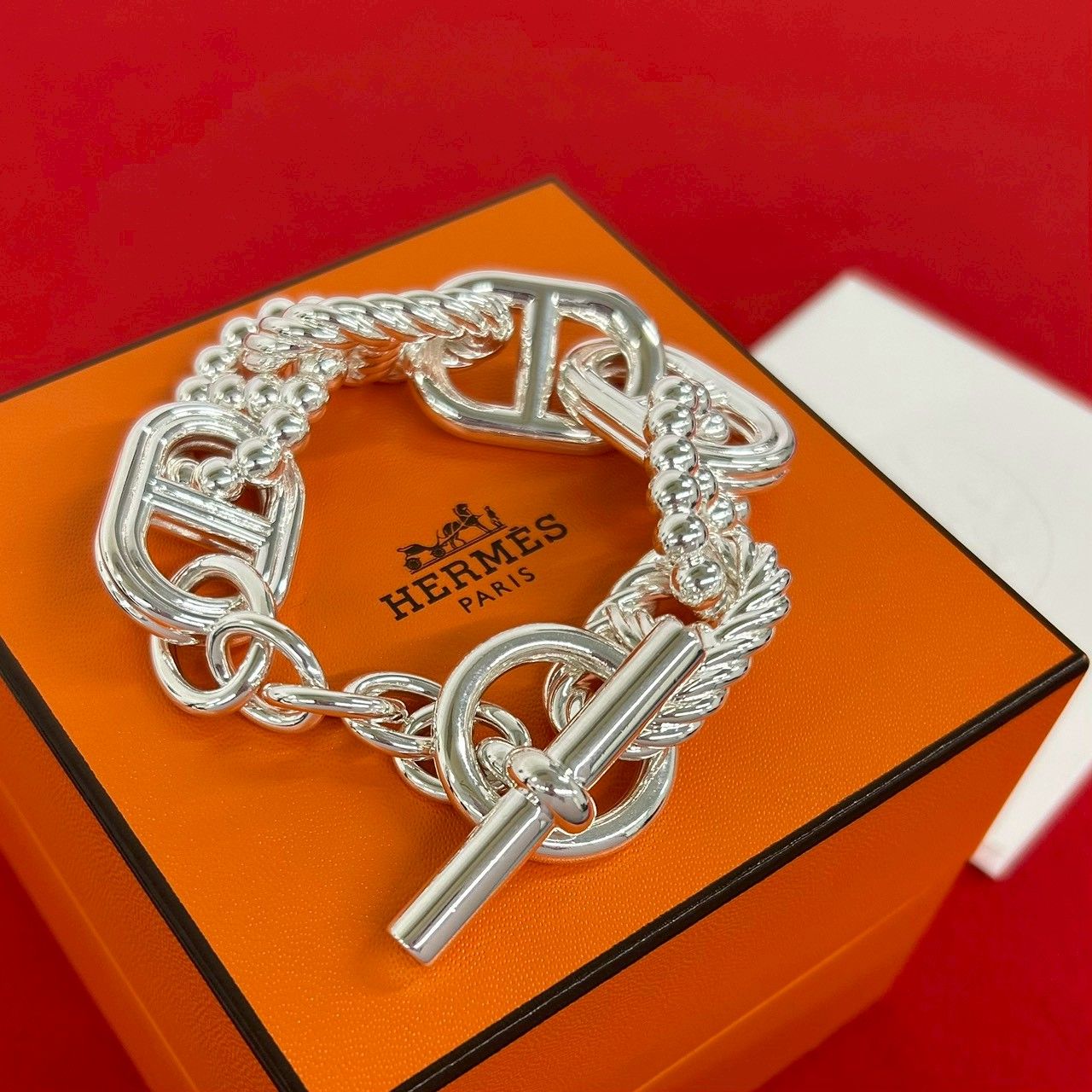 Hermes Chaine D'ancre Alea 2 Bracelet 925 Sterling Silver