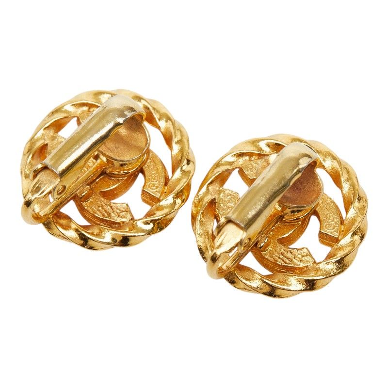 Chanel CC Logo Earrings Gold Plated Rhinestone — view 2
