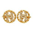 Chanel CC Logo Earrings Gold Plated Rhinestone