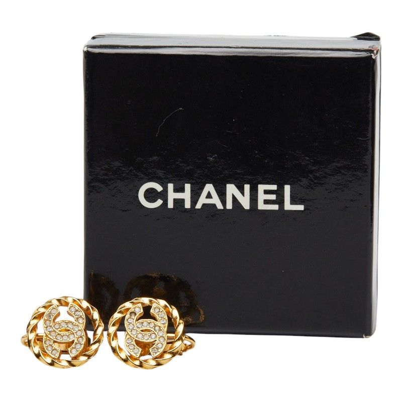 Chanel CC Logo Earrings Gold Plated Rhinestone — view 5