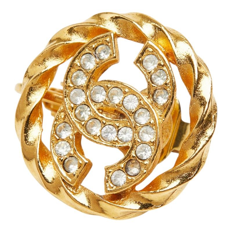 Chanel CC Logo Earrings Gold Plated Rhinestone — view 3