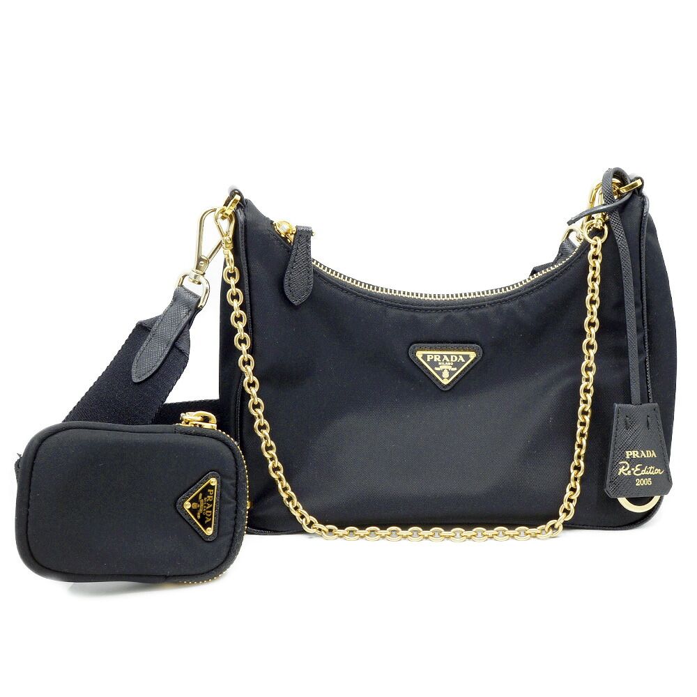 Prada Re-Nylon Edition Shoulder Bag Black Gold