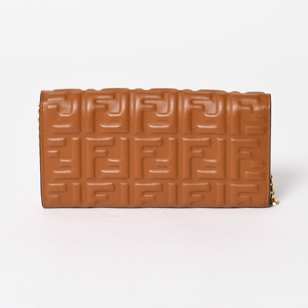 Fendi Wallet Continental Embossed FF Logo Brown Nappa Leather Gold — view 2