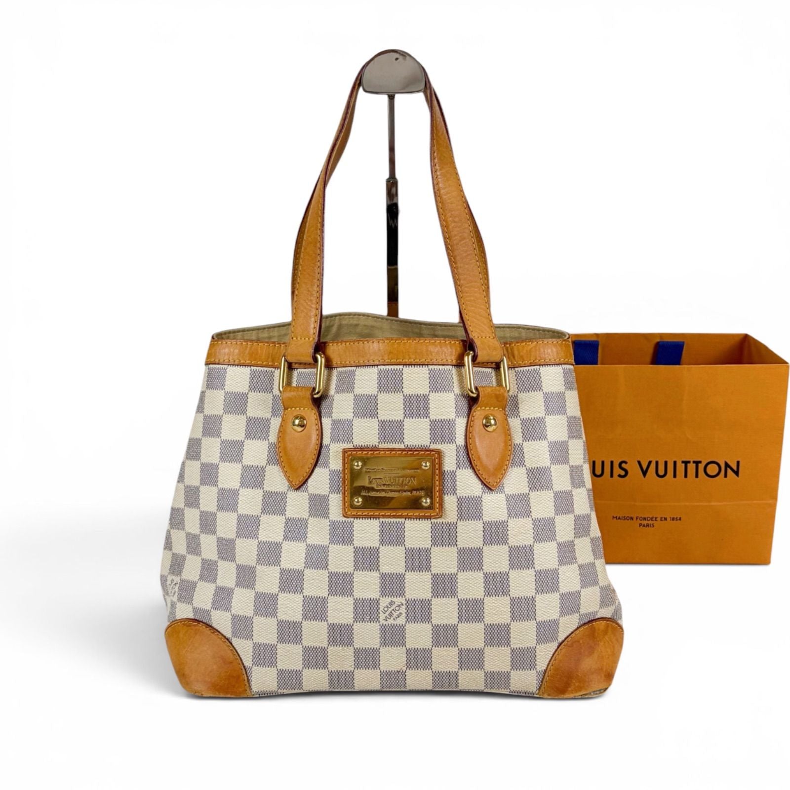 Louis Vuitton Damier Azur Leather Hampstead PM Tote Shoulder