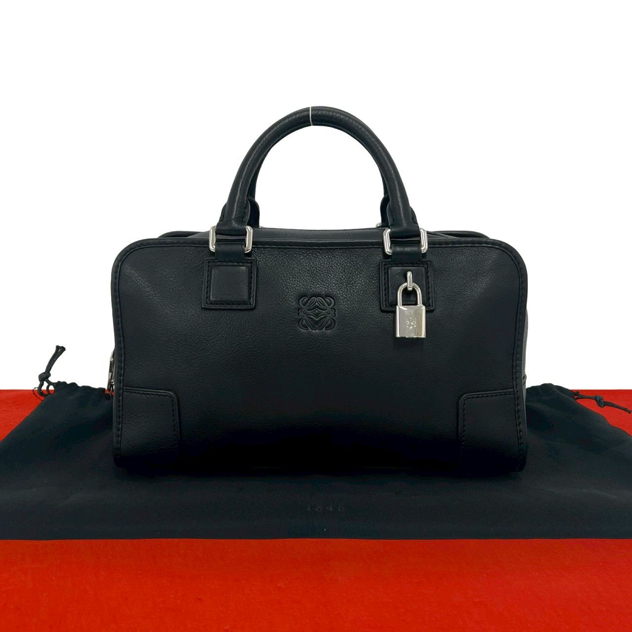 Loewe Amazona 28 Anagram Logo Leather Boston Bag Black