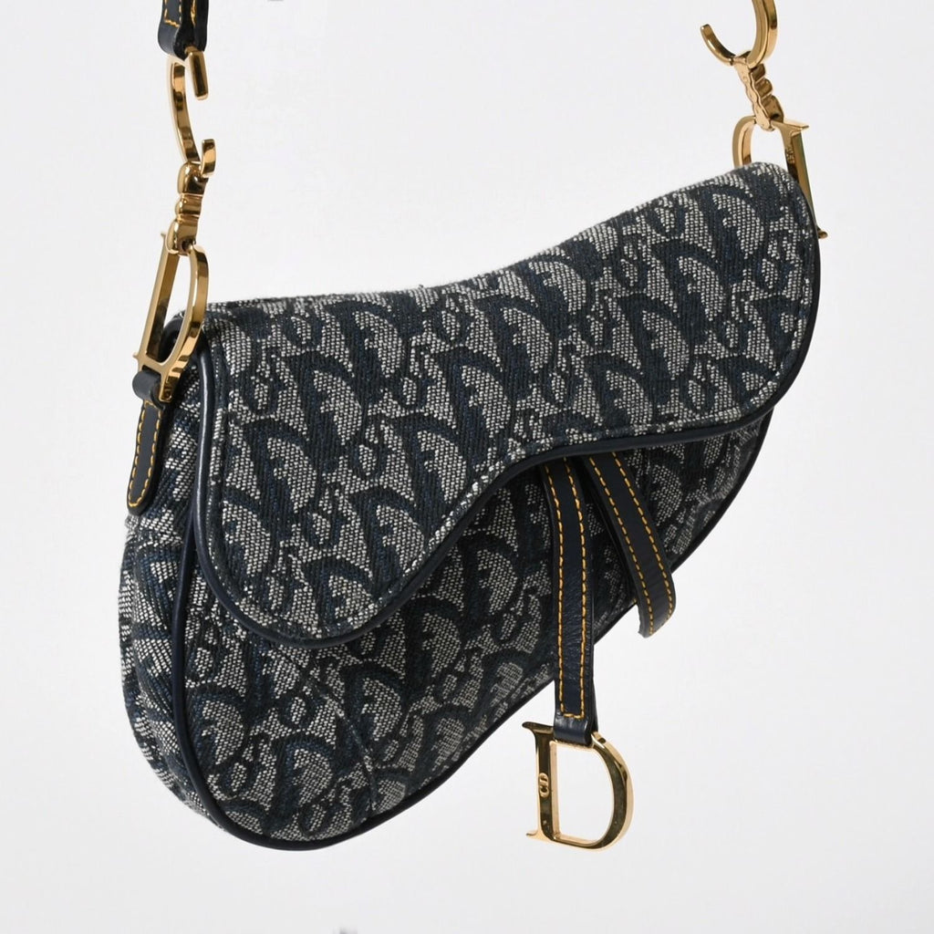 Dior Mini Saddle Bag Trotter Canvas Leather Navy — view 3