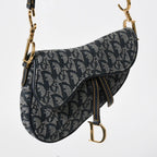 Dior Mini Saddle Bag Trotter Canvas Leather Navy — view 3