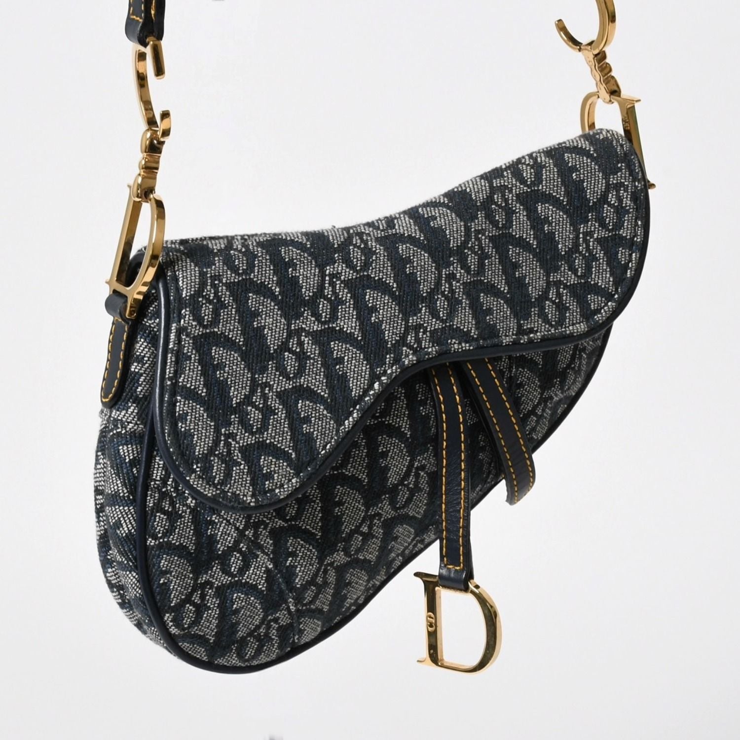 Dior Mini Saddle Bag Trotter Canvas Leather Navy — view 3