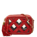Chanel CC Logo Chain Shoulder Bag Tassel Red Lambskin Vinyl
