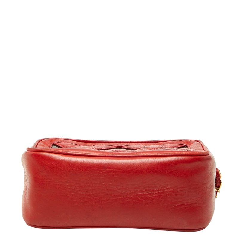 Chanel CC Logo Chain Shoulder Bag Tassel Red Lambskin Vinyl — view 3