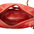 Chanel CC Logo Chain Shoulder Bag Tassel Red Lambskin Vinyl — view 8