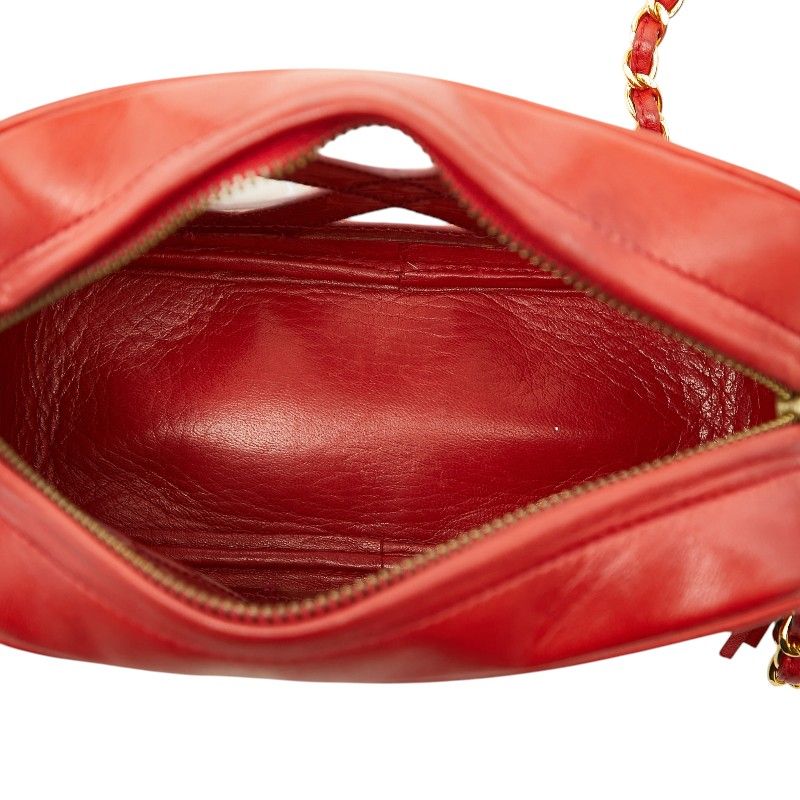 Chanel CC Logo Chain Shoulder Bag Tassel Red Lambskin Vinyl — view 8
