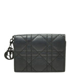 Dior Cannage Lady Dior Bloom Card Case Holder Business Black Leather