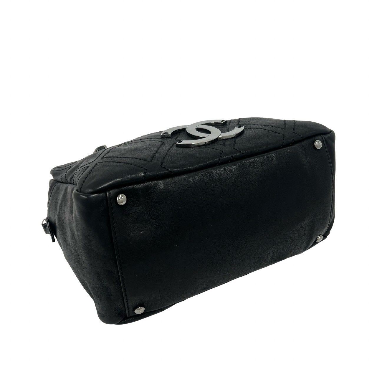 Chanel Card CC Logo Calf Leather Shoulder Bag Tote Black — view 7