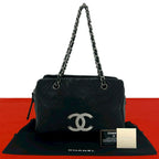 Chanel Card CC Logo Calf Leather Shoulder Bag Tote Black