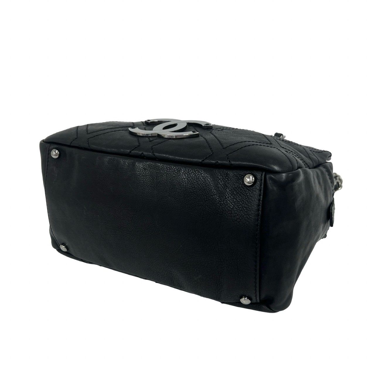 Chanel Card CC Logo Calf Leather Shoulder Bag Tote Black — view 8