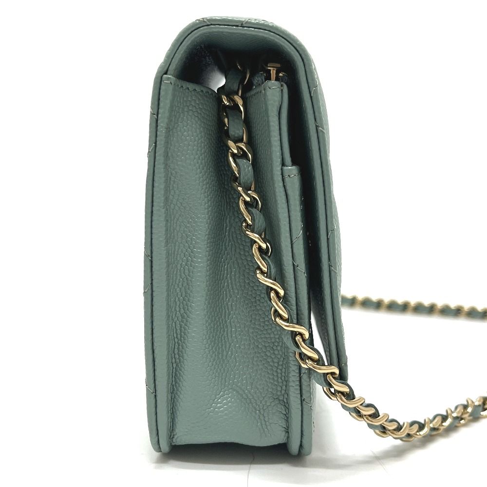 Chanel Shoulder Bag CC Logo Classic Caviar Leather Blue Gray — view 4