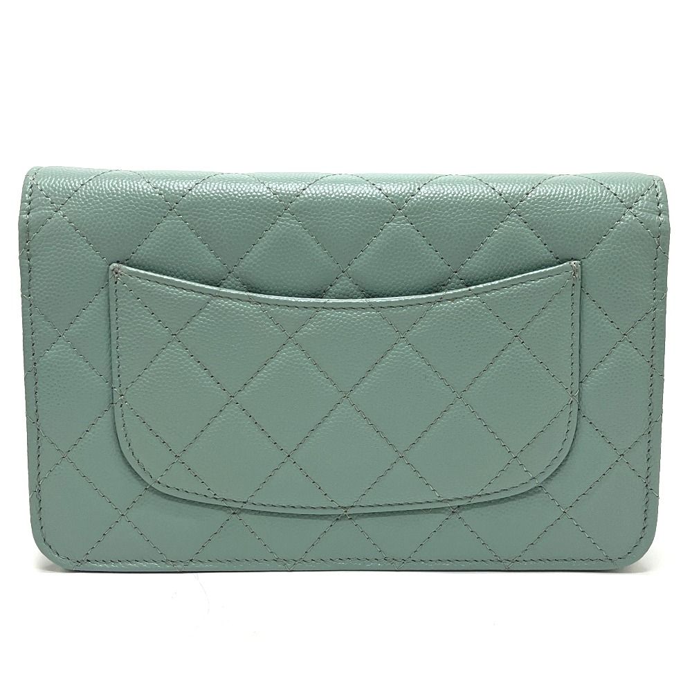 Chanel Shoulder Bag CC Logo Classic Caviar Leather Blue Gray — view 2