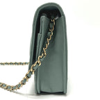 Chanel Shoulder Bag CC Logo Classic Caviar Leather Blue Gray — view 3