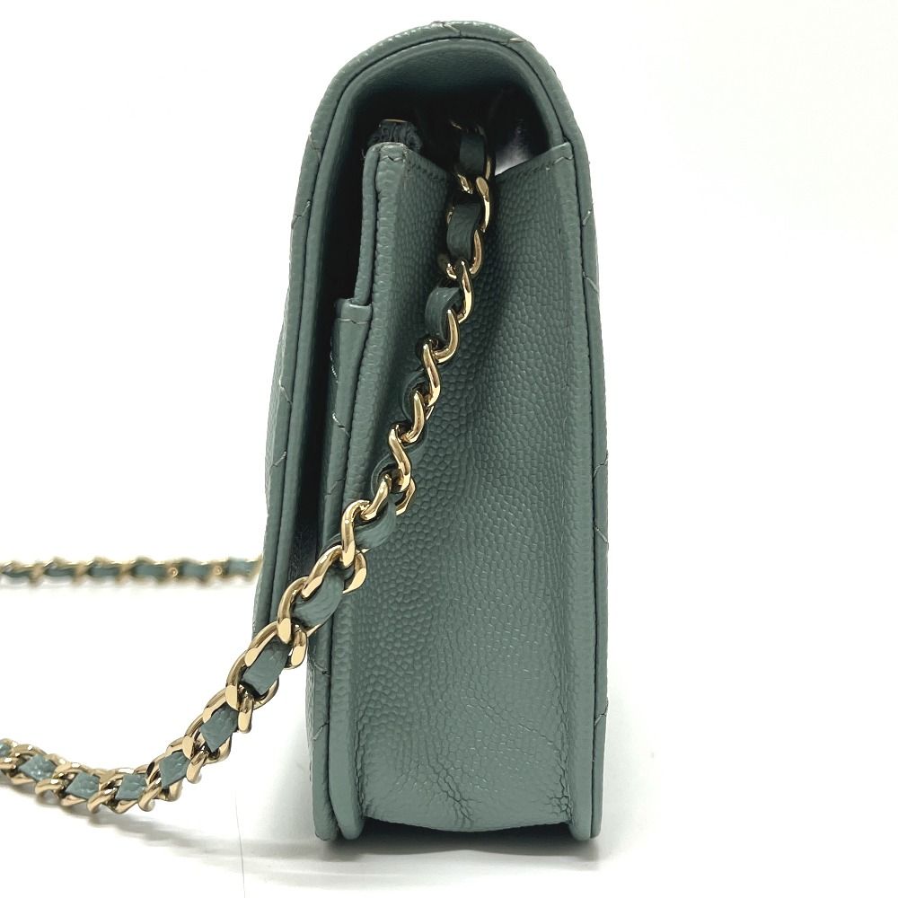 Chanel Shoulder Bag CC Logo Classic Caviar Leather Blue Gray — view 3