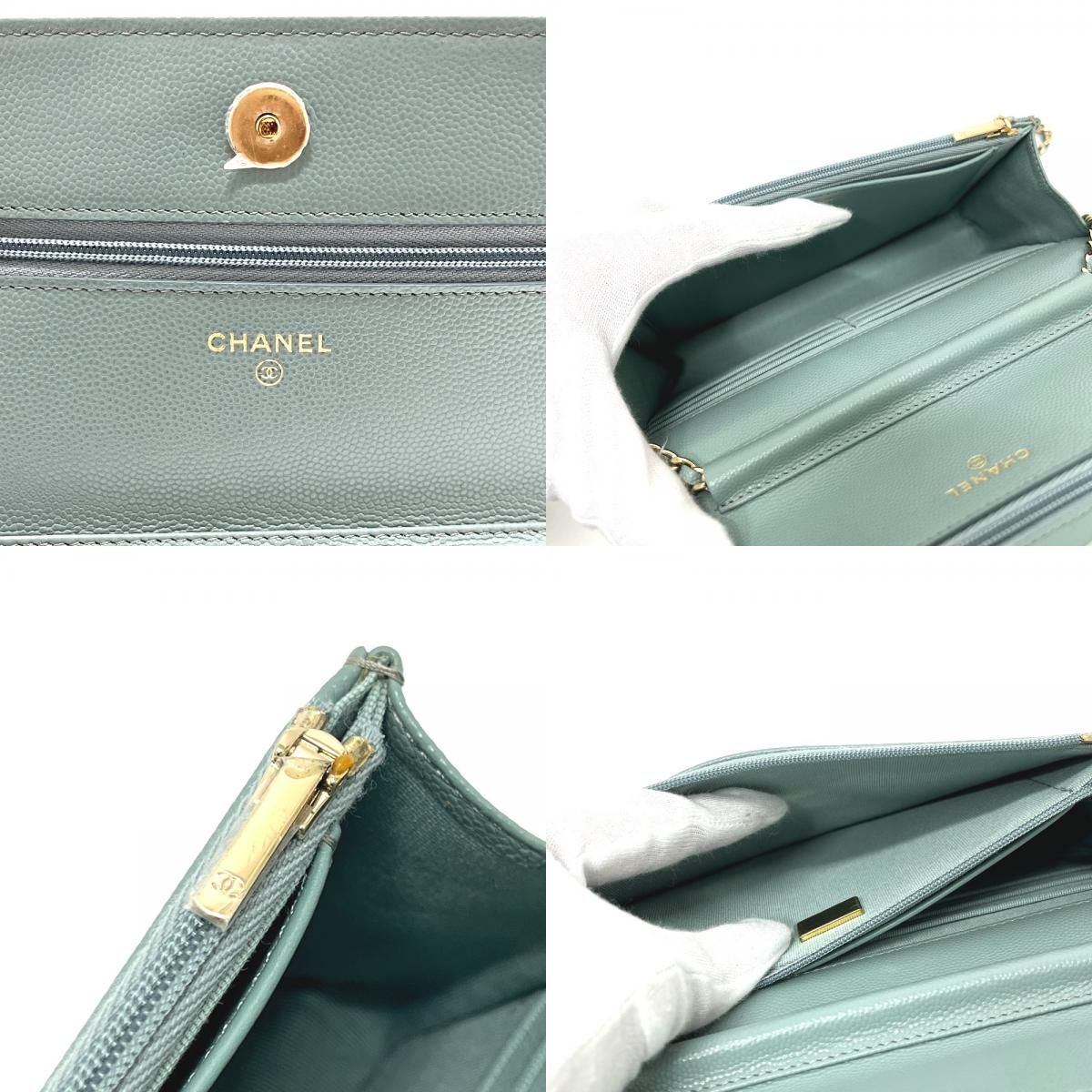 Chanel Shoulder Bag CC Logo Classic Caviar Leather Blue Gray — view 8