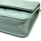 Chanel Shoulder Bag CC Logo Classic Caviar Leather Blue Gray — view 6