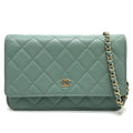 Chanel Shoulder Bag CC Logo Classic Caviar Leather Blue Gray