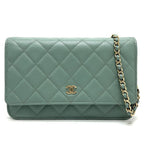 Chanel Shoulder Bag CC Logo Classic Caviar Leather Blue Gray
