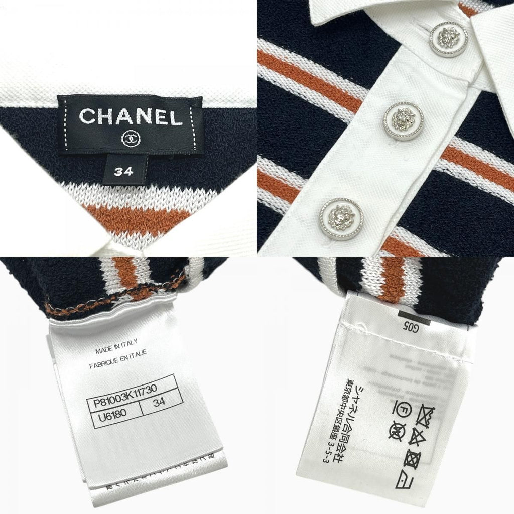 Chanel Polo Shirt Border Lion Button Cotton Black — view 8