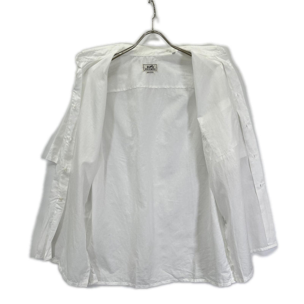 Hermes Button Down Short Sleeve Shirt Linen Blend White — view 3