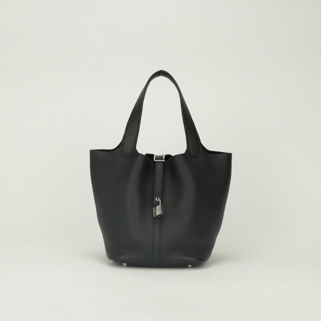 Hermes Picotin Lock MM 22 Tote Taurillon Clemence Noir Black Silver Handbag